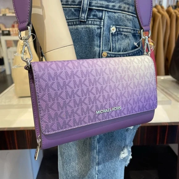 MICHAEL KORS Jet Set Large Ombré Signature Logo Crossbody BagDark Purple NWT